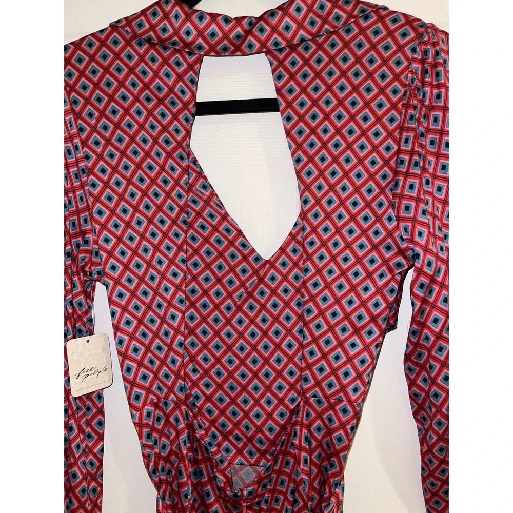 Free People It Takes Two Mini Dress Women Size XS Open Back Wrap Skater Pink Red